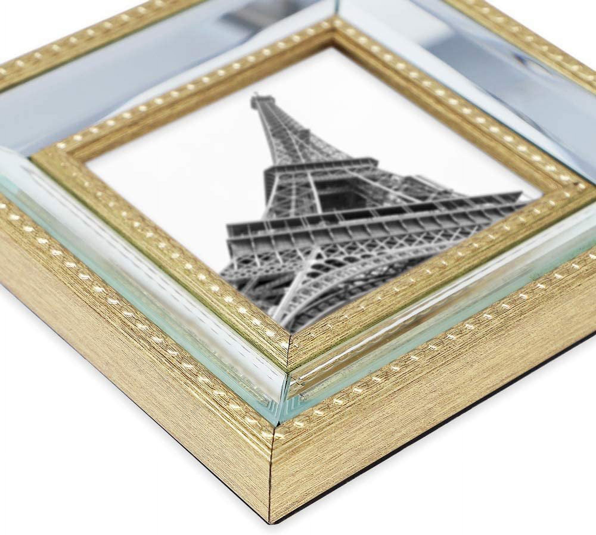 Isaac Jacobs 8x10 Gold Mirror Bead Picture Frame - Classic Mirrored Frame with Dotted Border Made for Wall Display, Tabletop, Photo Gallery and Wall Art