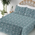 thumbnail image 3 of Ambesonne Ocean Fitted & Flat Sheet with Shams 4 Pcs Set, Minimalist Wave Pattern Retro, Calking, Almond Green and Eggshell, 3 of 5