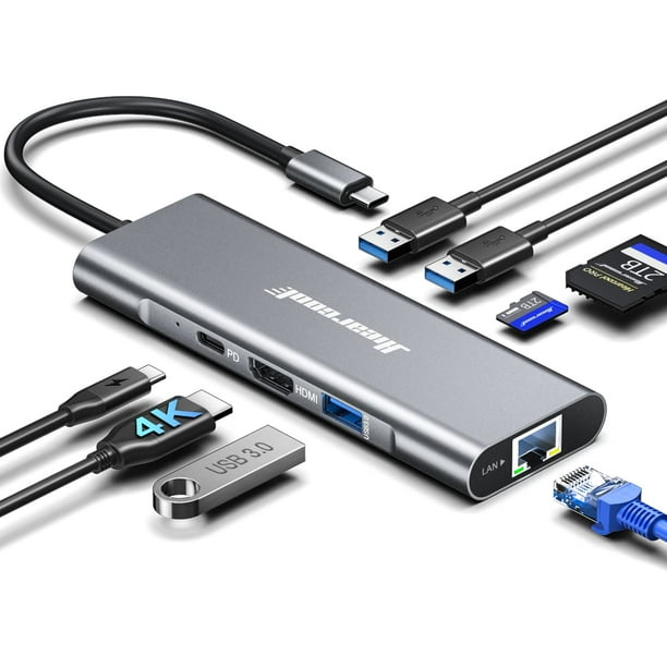 Hub USB C Ethernet Hiearcool 8 en 1 con HDMI 4K @60 para MacBook Pro