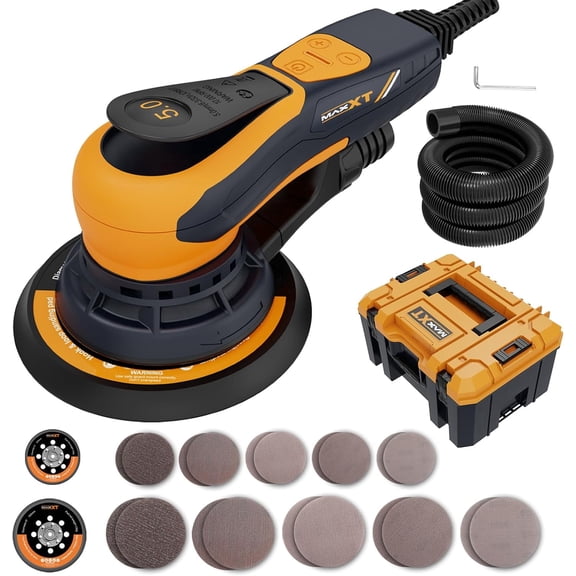 MAXXT Electric 5mm Random Orbital Sander with Tool Case, Palm Sander with Brushless Motor, 5&6Inch Sanding Pads, Central Vacuum, Sanders for Woodworking, Primary Wood and Panel Processing