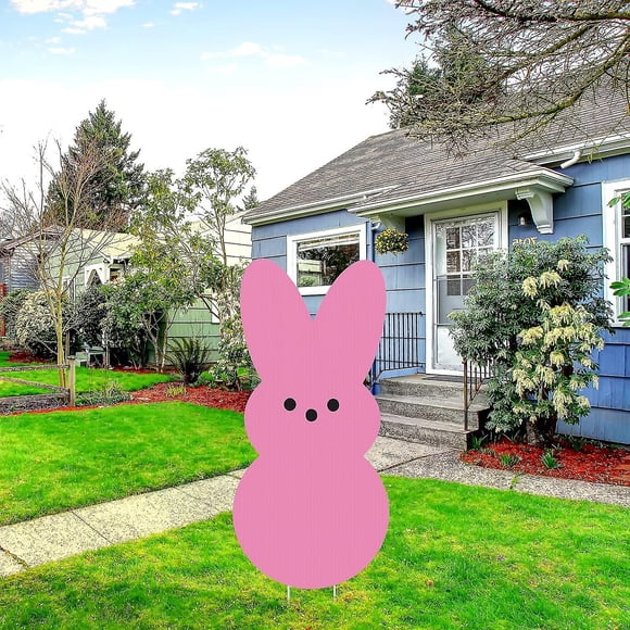 Décoration de Panneau de Cour Easter Peeps, Déco Bunny Peeps de Bienvenue avec Piquets pour Fournitures de Déco de Fête de Pâques Accessoire Déco de Printemps