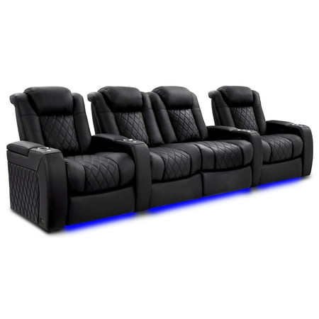 Valencia Theater Seating - Valencia Tuscany XL Luxury Edition Row of 4 Loveseat Center Semi-Aniline Italian Nappa Leather 20000 - Onyx