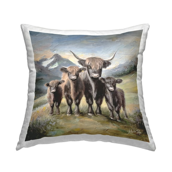 Stupell Industries Cattle Family in Highlands Decorative Printed Throw Pillow Design by Marla Rae.