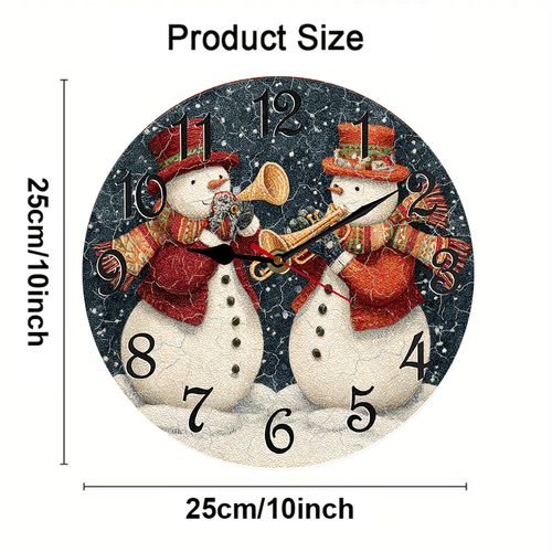 Kurmntregon Christmas Wall Clock Happy Snowmen Play Musical Winter Xmas Holiday Wooden Silent Non-Ticking Desk Clock Decorative For Living Room Home Office School Kitchen Wall Decoration Round 10"