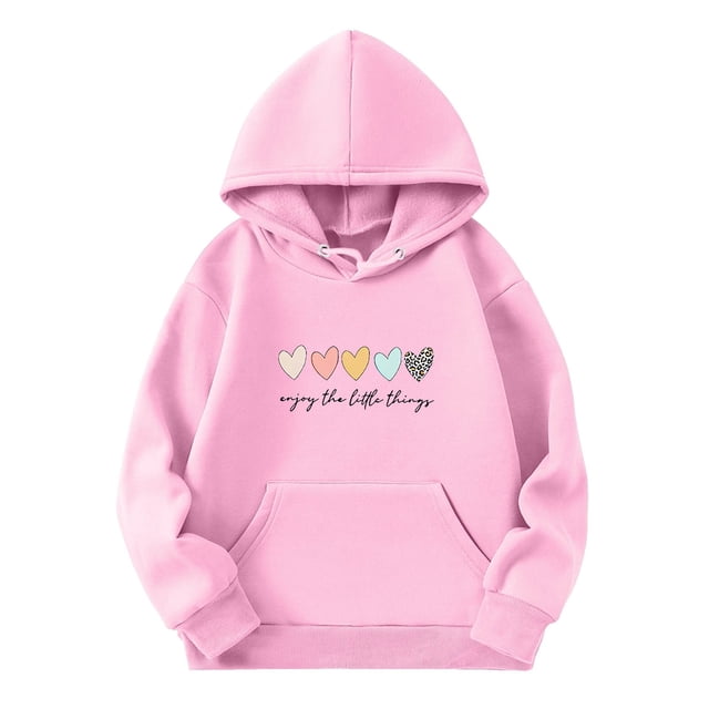 PMVFHDE Chandails en Molleton à Col Rond Fille Graphique Enfants Filles Chemise de Sport Garçon Fille Décontractée à Capuche Chandail avec Poche Adapté pour Ados Filles Garçons Rose, 5-6 Ans