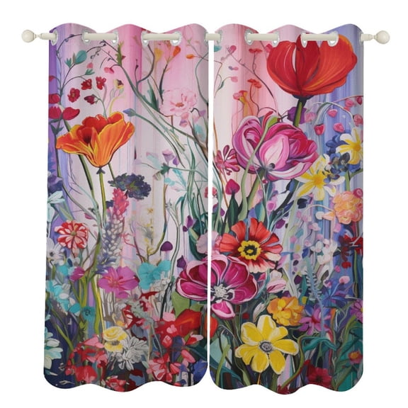 Spring Floral 2 Panels 3D Printing Pattern Curtain for Bedroom Living Room Kitchen Window Decoration Home