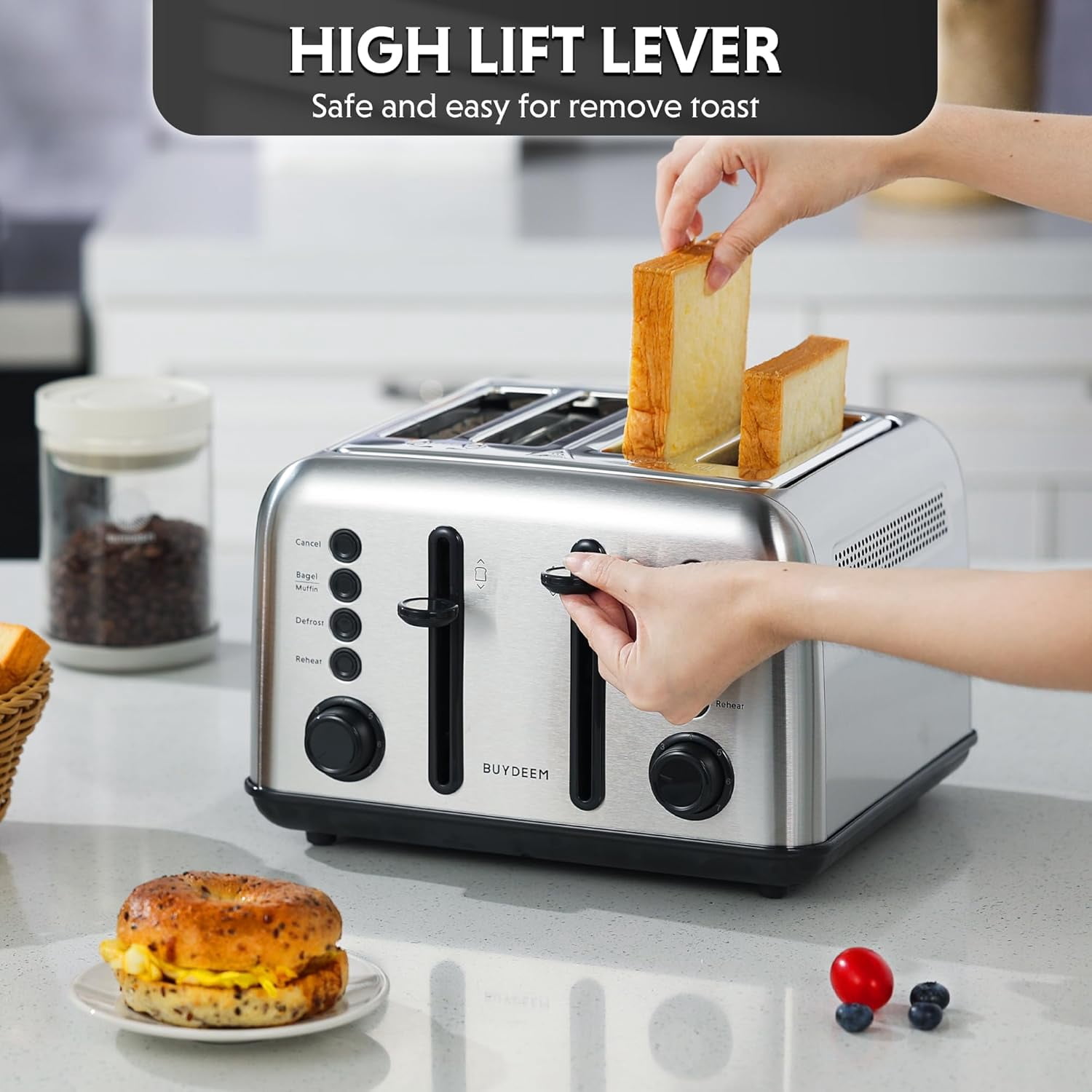 DT620 2-Slice Toaster, Extra Wide Slots, Retro Stainless Steel with High Lift Lever, Bagel and Muffin Function, Removal Crumb Tray, 7-Shade Settings,Arctic White
