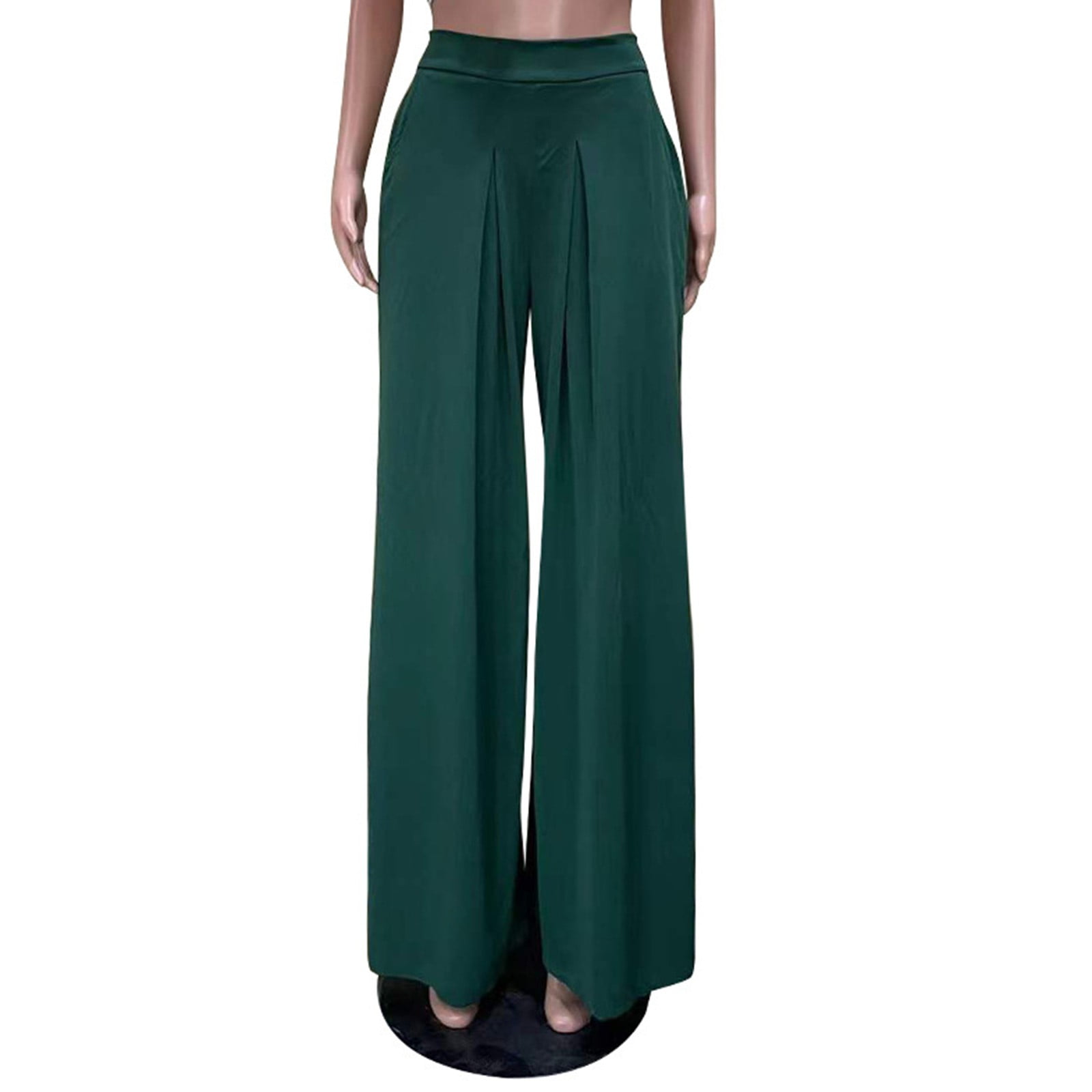 JDEFEG Womens Plus Size Casual Pants Set Flowy Pants for Women Casual High  Waisted Wide Leg Palazzo Pants Trousers with Pocket Plus Size Petite Pants  for Women Petite Length Polyester Green M 
