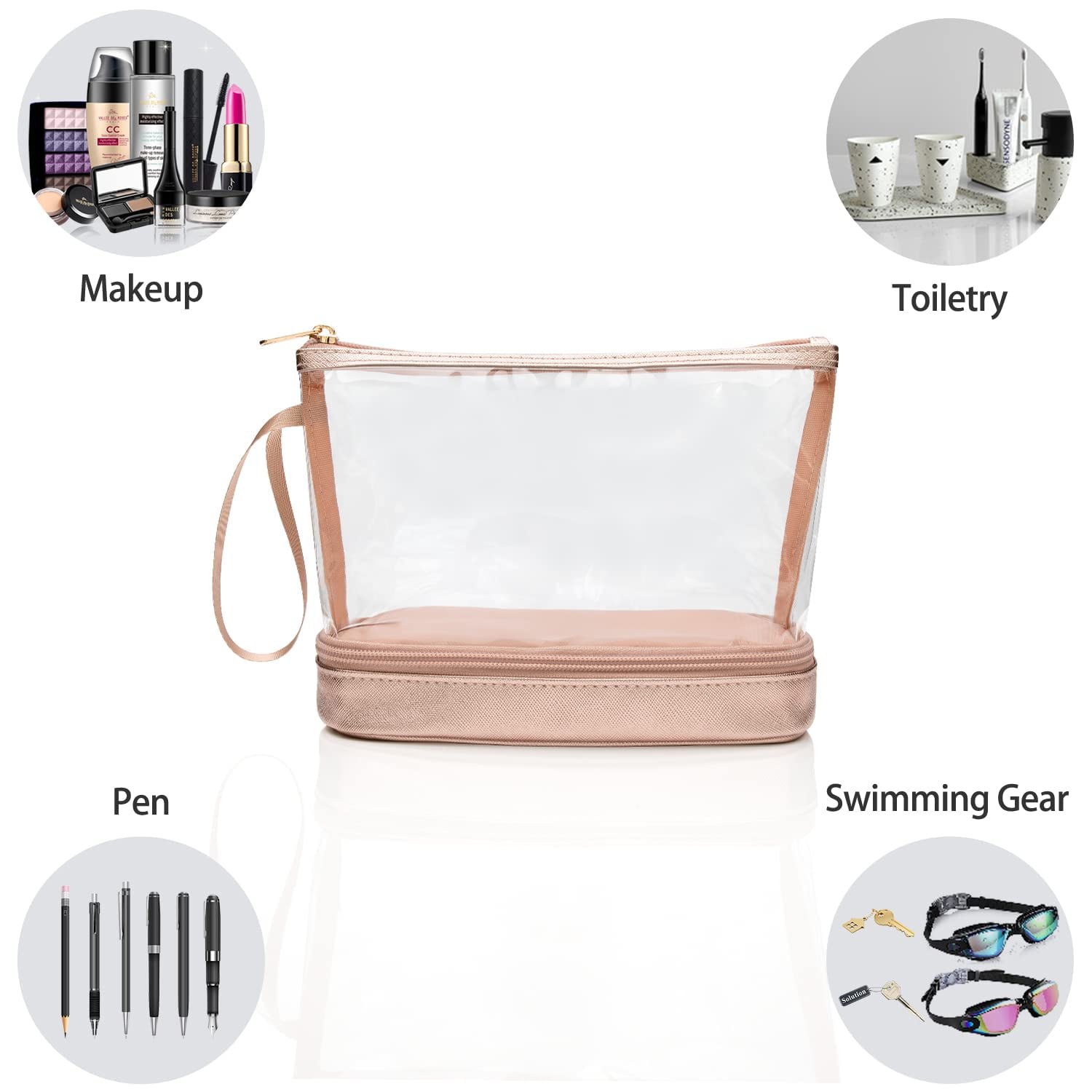  KOTORA Clear Makeup Bag Cosmetics Bag Mini Small Pouch Purse  TSA Approved Toiletry Bags Zipper Pink Cute Pouches Make Up Travel Toiletry  Car Accessories Essentials for women (Pink, Small) : Beauty