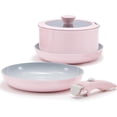 thumbnail image 1 of Vkoocy Non Stick Pot and Pan Set with Removable Handle, Ceramic Cookware Set Detachable Handle, 5pcs Induction Kitchen Camping Stackable Pots Pans, Dishwasher/Oven Safe, Pink, CK004pk, 1 of 6