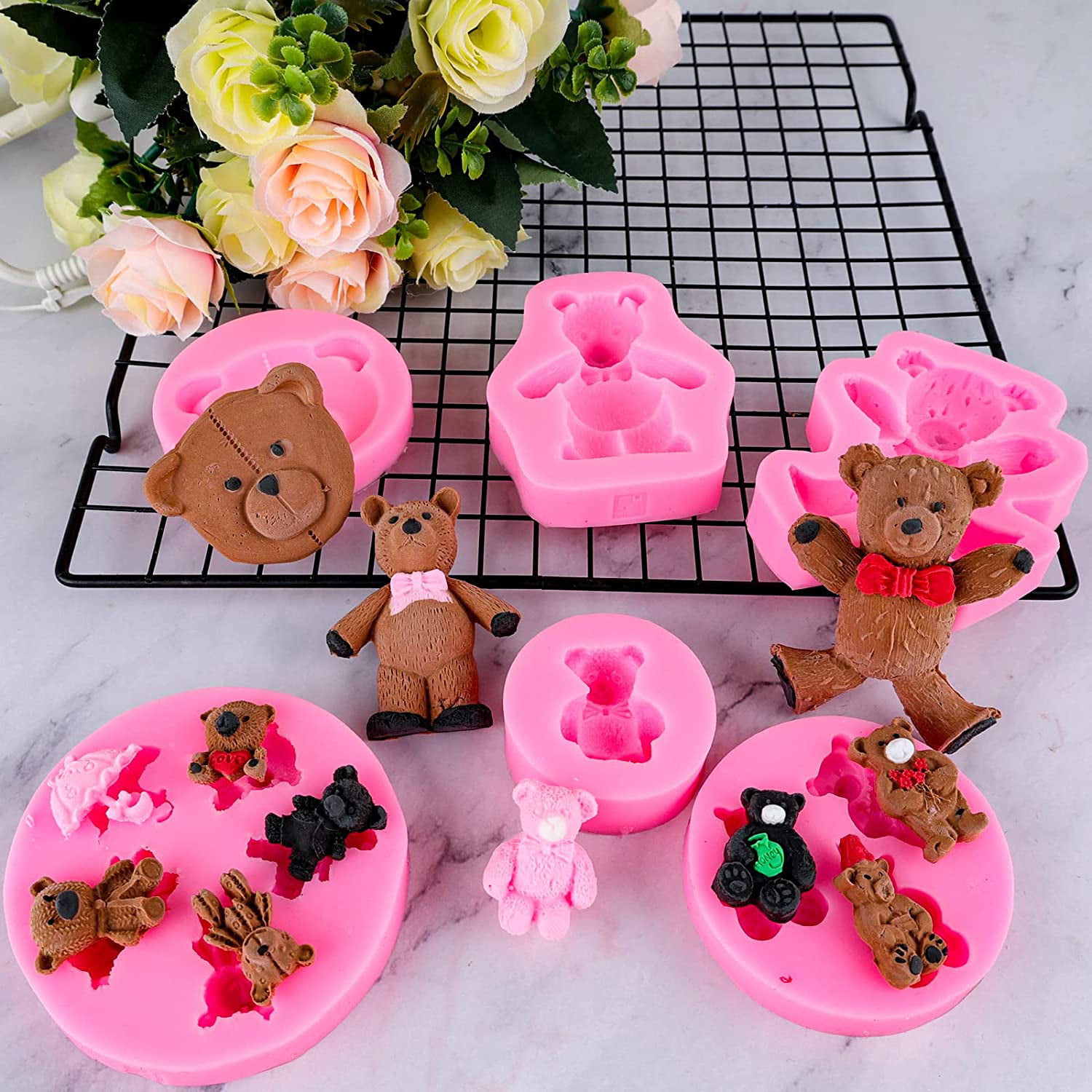 Flower Bear Candles Molds 3D Rose Bear Silicone Mold Bear