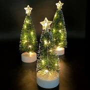 3Pack Tabletop Mini Christmas Tree with Lights 16cm Miniature Artificial Sisal Snow Frost Tree Cedar Small Desktop Xmas Tree for Holiday Table Decorations