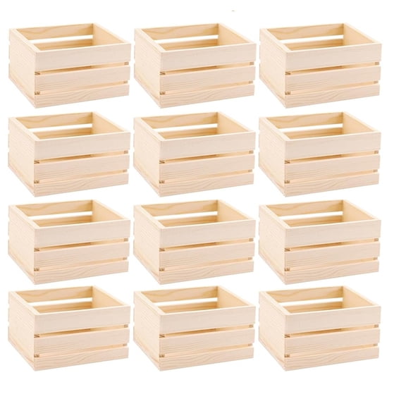 12PCS 5" Wooden Crates, Nesting Rustic Wood Storage Boxes Set, Farmhouse Decorative DIY Craft Containers for Home,