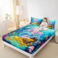 thumbnail image 4 of jejeloiu Cute Mermaid Queen Sheet Sets,Watercolor Sealife Coral Flat Sheet,Gold Underocean Treasure Queen Fitted Sheet For Girls Boys,Microfiber Bedroom Decor,4-Piece, 4 of 7