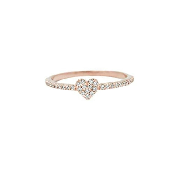 HeartsAndYou 1ct Engagement Ring for Women Round Cut Moissanite Heart Shape Minimalist 18k Rose Gold Over Silver