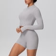thumbnail image 4 of HongQid Two Piece Workout Set for Women Long Sleeve Top Matching High Waist Scrunch Butt Shorts Gym Sets Yoga Outfits, 4 of 5