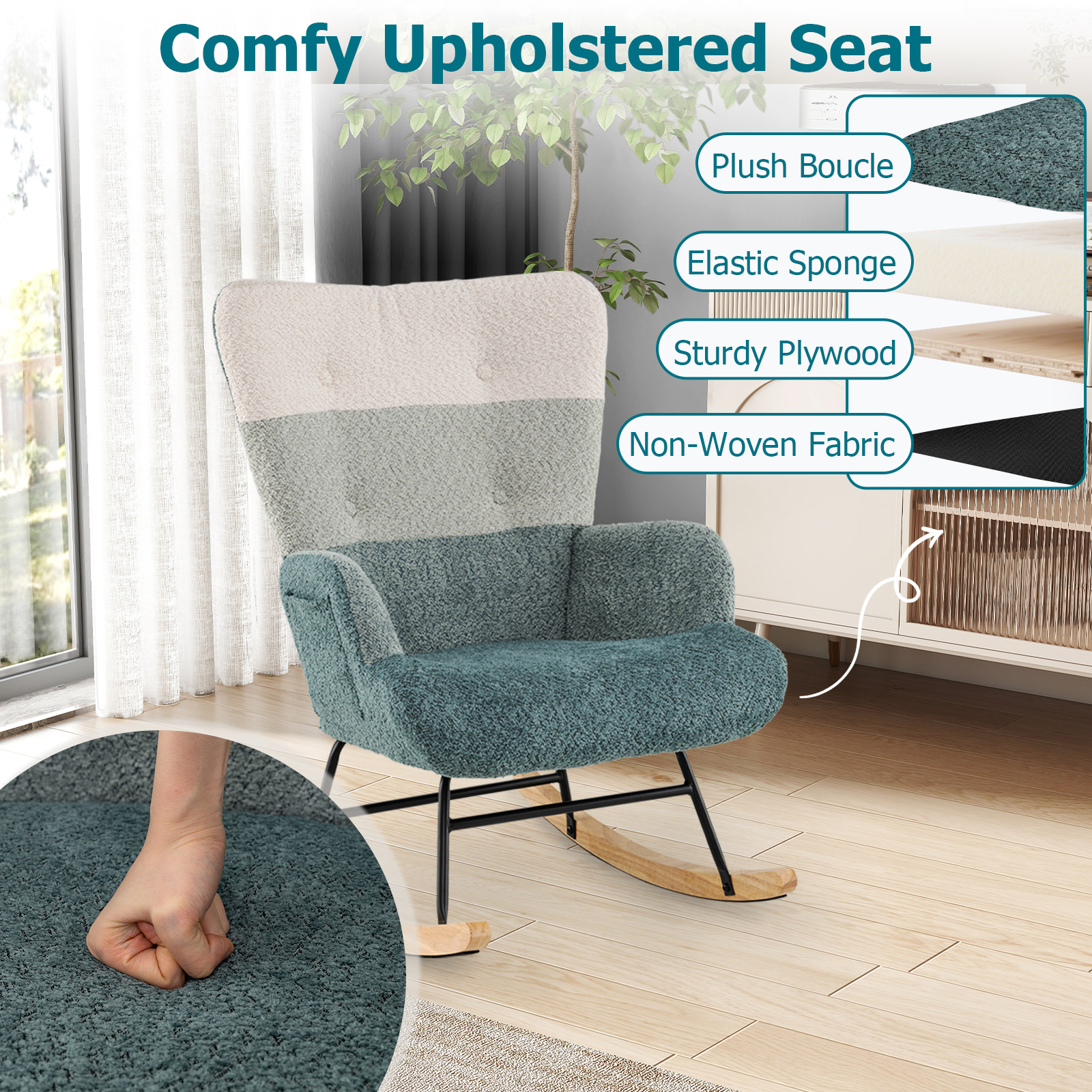 Gymax Nursery Rocking Chair w/ Ergonomic Armrests & High Backrest Side Pocket