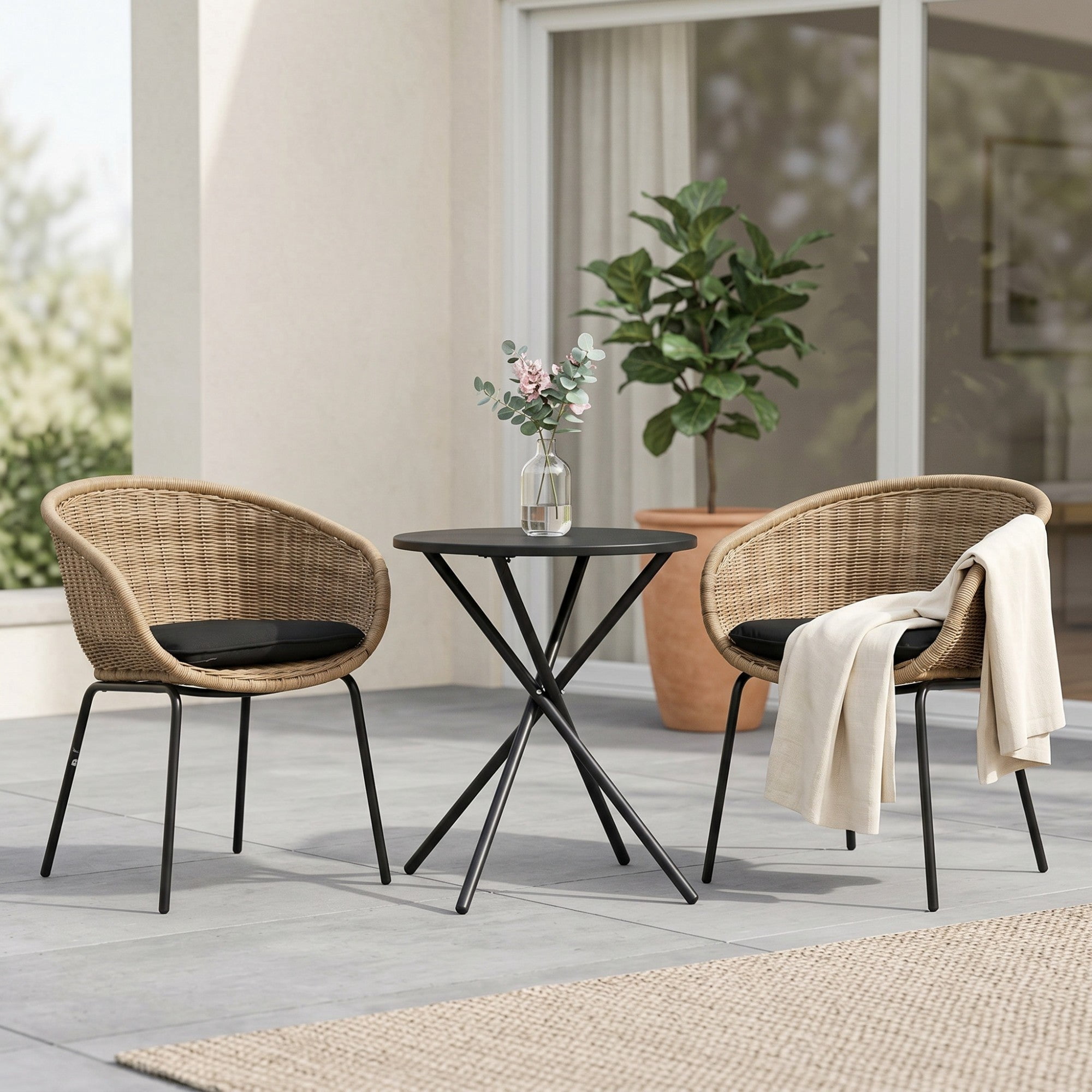 Sailvan 2 Pack Outdoor Wicker Rattan Bucket Chair, Weather Resistant Patio Lounge Chair