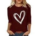 thumbnail image 2 of ShomPort Women's 3/4 Sleeve Fashion Crew Neck Tops Valentine's Day Print Pullovers Summer, 2 of 3