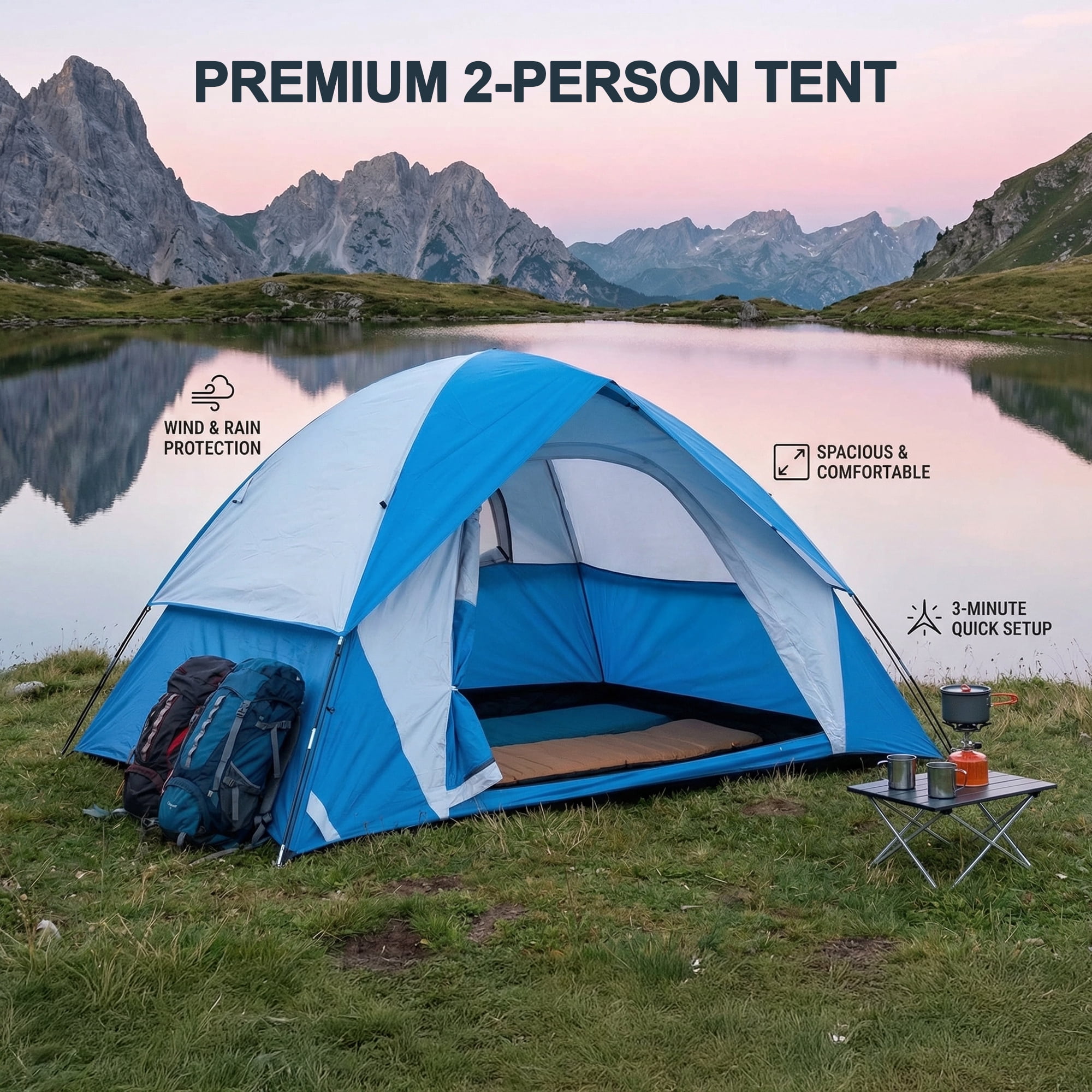 XL Outdoor Camping Tents Ultra-Lightweight and Portable for 2-Person Festivals Backyard  Hiking  Backpacking