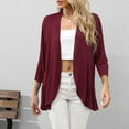 thumbnail image 6 of IROINNID Savings Cardigan Outfits for Women 3/4 Sleeve Comfortable Solid Color Cardigan Top Blouse,Burgundy, 6 of 9