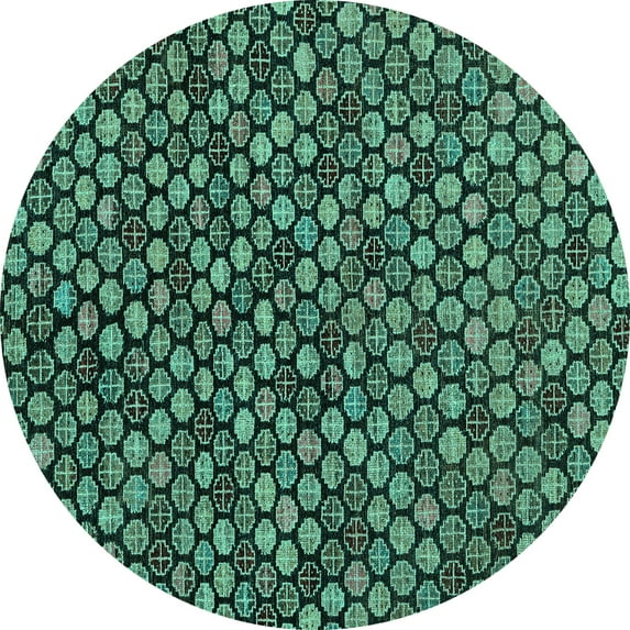 Ahgly Company Machine Washable Indoor Round Abstract Turquoise Blue Modern Area Rugs, 4' Round