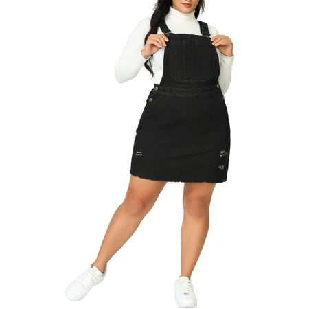 MODA NOVA Juniors Plus Size Overall Chambray Jean Denim Suspender Dresses Black 4X