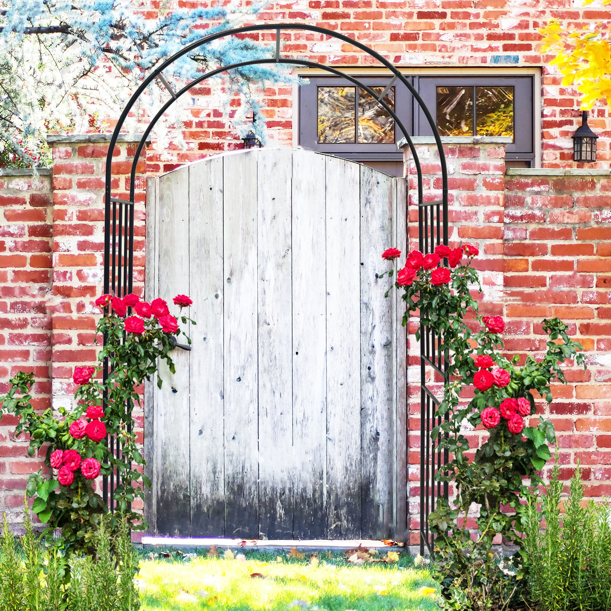 Metal Garden Arch Climbing Plants Support Rose Arch Outdoor Black L42.24" x W17.52" x H85.82"