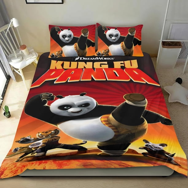Kung Fu Panda Conjunto de sábanas temático, trío de piezas, cómodo y amigable con la piel, diseño único, regalo de decoración para el hogar para familiares, amigos y fans, 90 cm * 190 cm