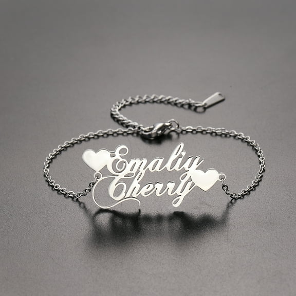 Customized Double Name Heart Bracelet Handmade Couple Friends Jewelry Stainless Steel Nameplate Bangle Custom Letter Gift