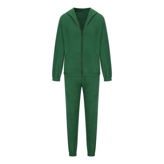 Casual Women Set Hoodies Sports Tops Pants Tracksuit Fleece Zipper Long Sleeve Solid Color Pants Hoodie Sports And Leisure Set,Green,S