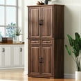 thumbnail image 2 of 71" Farmhouse Pantry Cabinet with 3 Pull-Out Organizers, Freestanding Kitchen Storage Cupboard with 6 Door Shelves & 2 Drawers, Black Embossed MDF for Dining Room & Kitchen Organization, 2 of 8
