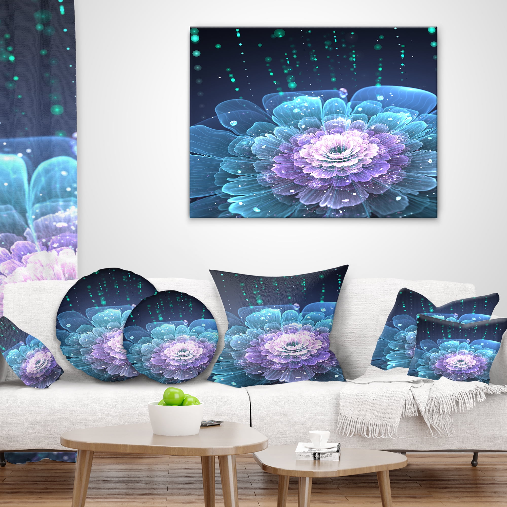 Designart Fractal Flower with Water Drops - Floral Throw Pillow - 16x16