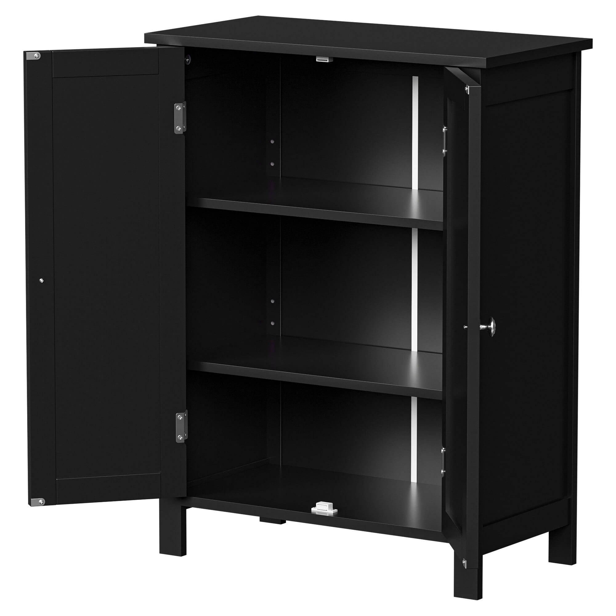 ZENY Wooden 2 Door Bathroom Cabinet Storage with 3 Shelves Free Standing, Black