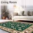 thumbnail image 2 of ODIKA 5'x7' Machine Washable Non-Slip Area Rug, Classic Botanical Latch Hook with Stylized Flower Sprays High Traffic Rug with Pad, Green, 733676, 2 of 8