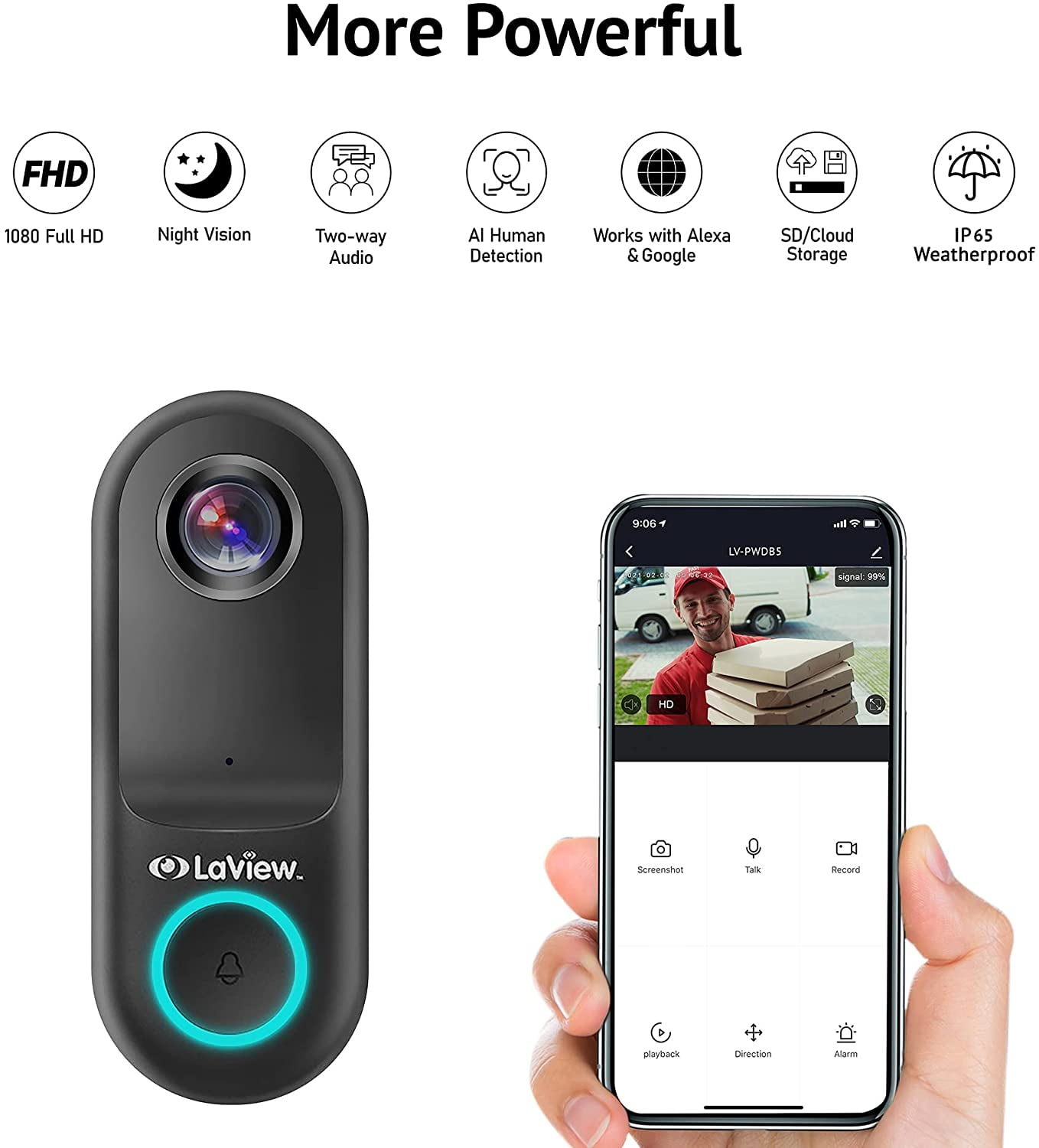 Laview WiFi Video Doorbell Camera 1080P Video AI Human Detection, Night