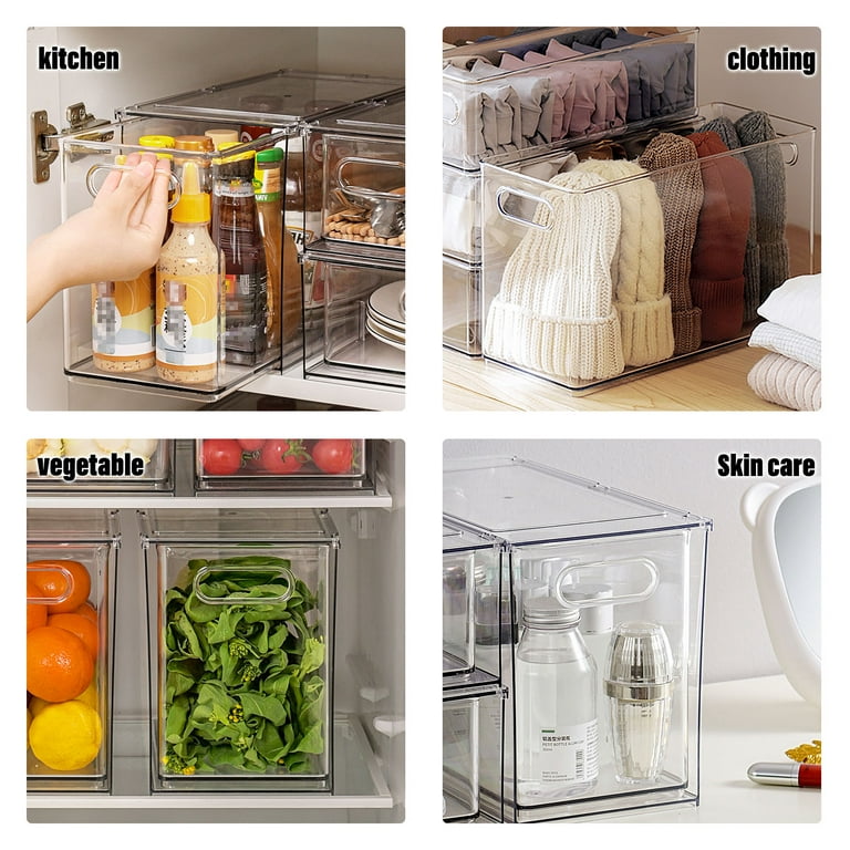 1/2Pcs Refrigerator Organizer Bin Stackable Fridge Food Storage Box With  Handle Clear Plastic Pantry Food