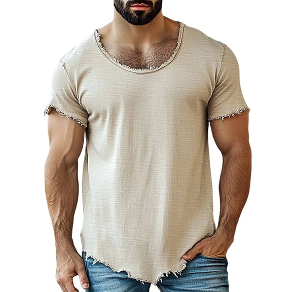 JAJAHO Mens Short Sleeve T Shirt Solid Color Crew Neck Row Edge Soft Breathable Casual Tee Shirts Fashion Streetwear Trendy Tops