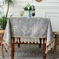 thumbnail image 6 of Tablecloths For Rectangle Tables,Chidori Grid Jacquard Tablecloth With Tassel,Soft Washable,Elegant Cotton Linen Table Covers For Dining Room Kitchen Outdoor-Sea Blue A-140x200cm, 6 of 8