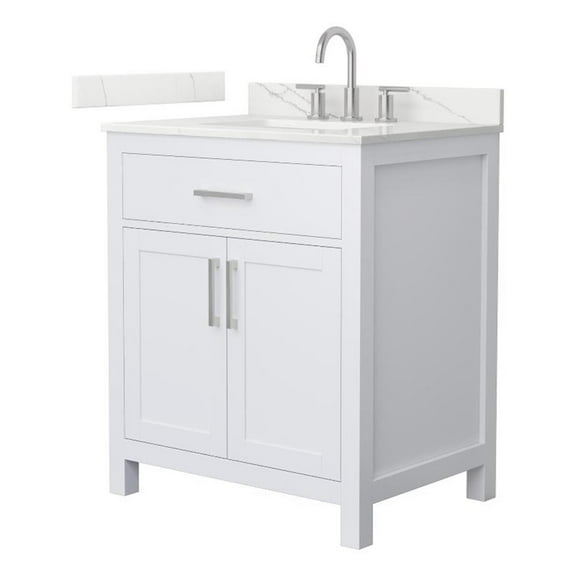 Beckett 30" White Single Vanity & Giotto Quartz Top (3-Hole) & Nickel Trim