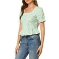 thumbnail image 4 of MODA NOVA Junior's Floral Square Neck Ruffle Puff Sleeve Peplum Blouse Beige S, 4 of 5