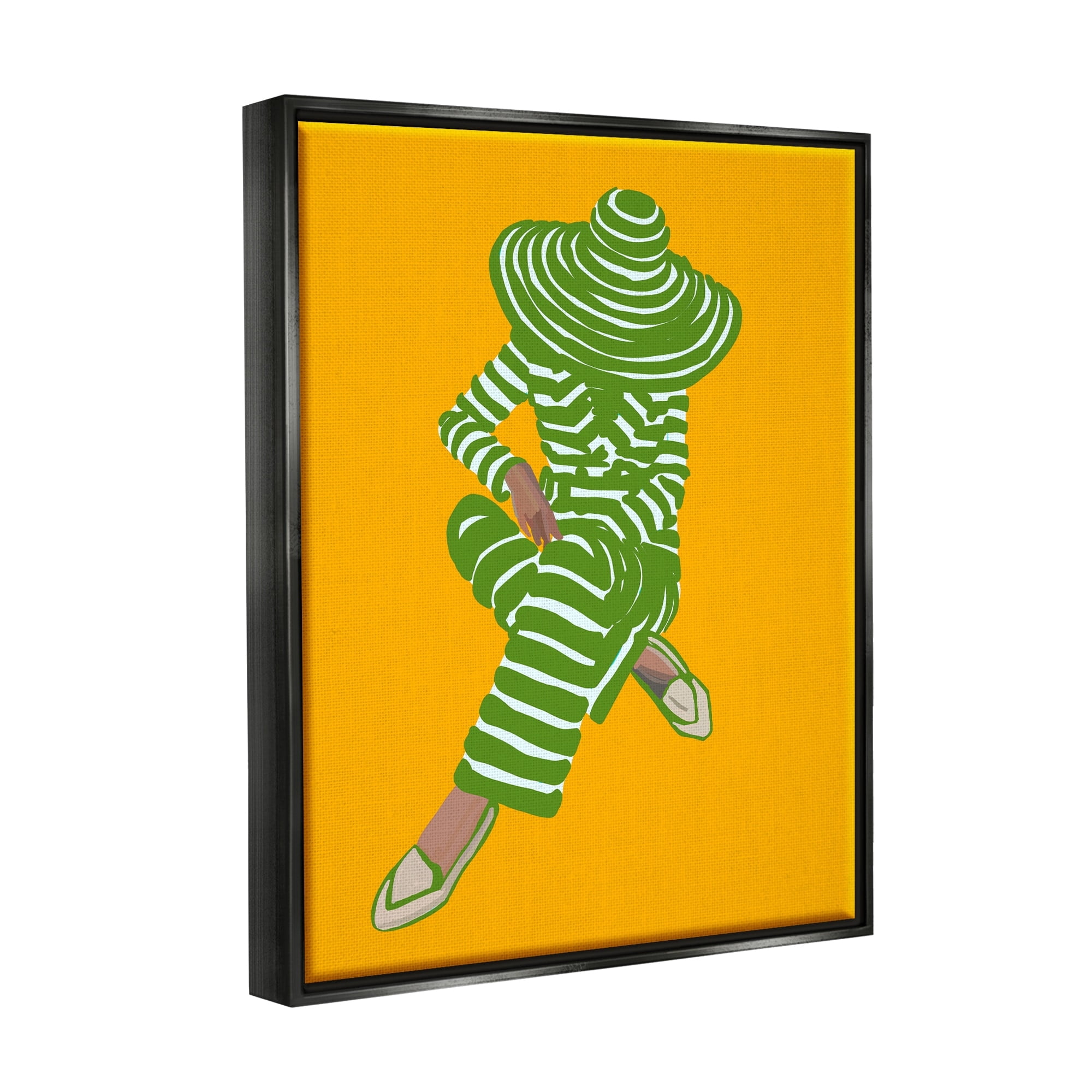 Stupell Industries Patterned Stripes Fashion Outfit Modern Woman Sitting Graphic Art Jet Black Floating Framed Canvas Print Wall Art, Design by Amelia Noyes