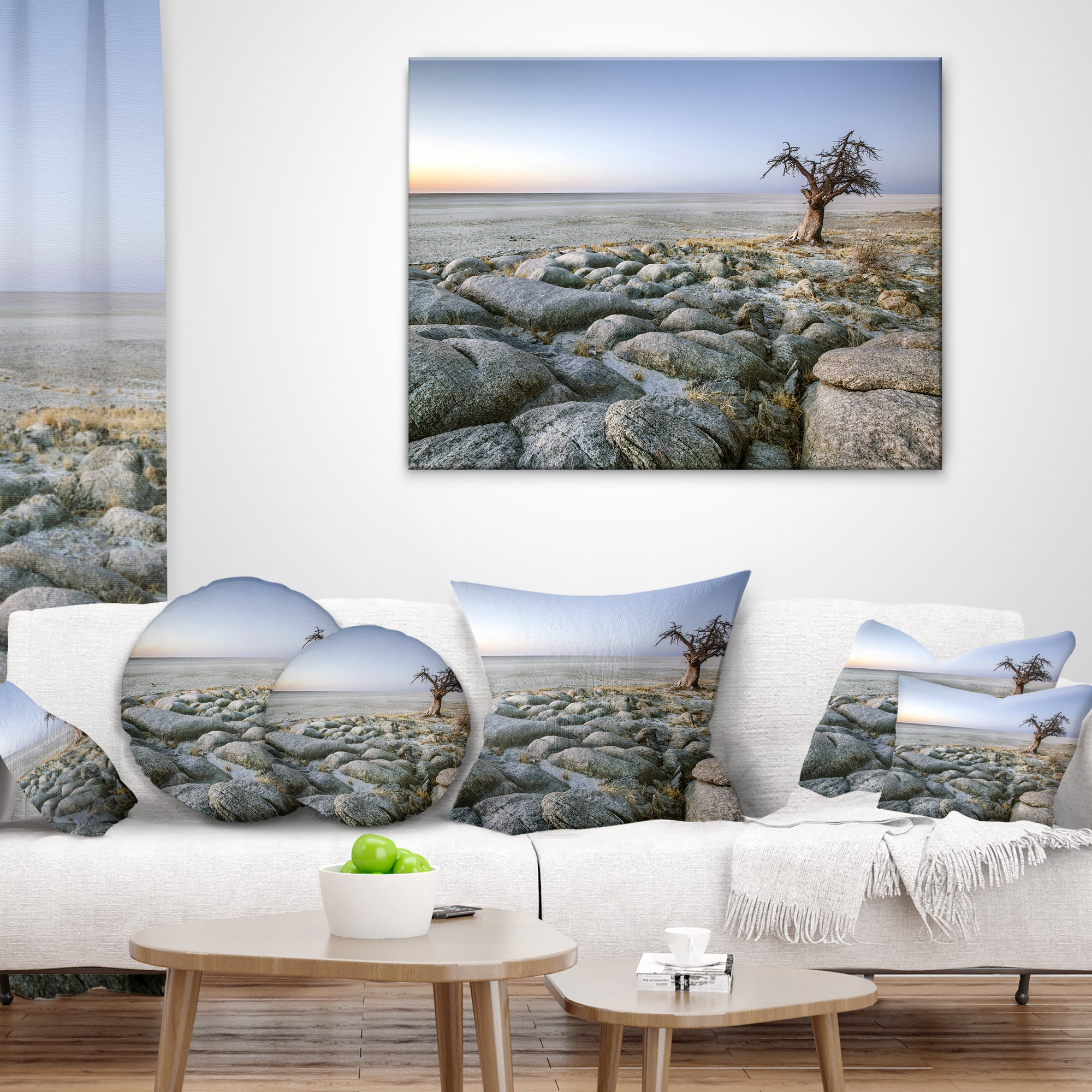 Designart Baobab Tree on Rocky Terrain - Landscape Printed Throw Pillow - 16x16