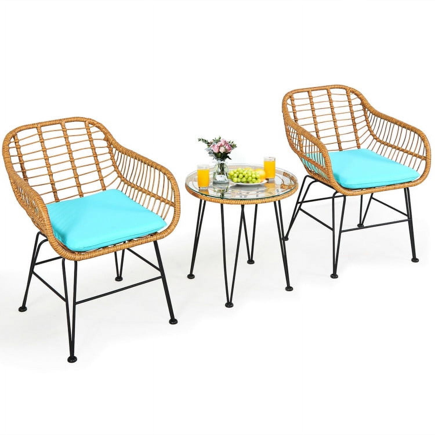 Aimee Lii 3 Pieces Rattan Furniture Set with Cushioned Chair Table, Outdoor Patio Furniture, Turquoise Aimee Lii 3 Pieces Rattan Furniture Set with Cushioned Chair Table, Outdoor Patio Furniture, Turquoise