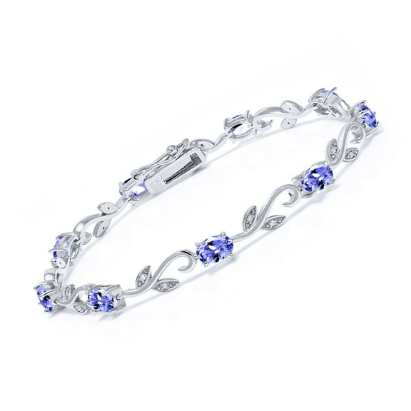 Gem Stone King 4.18 Ct Oval Blue Tanzanite White Diamonds 925 Sterling Silver Tennis Bracelet for Women