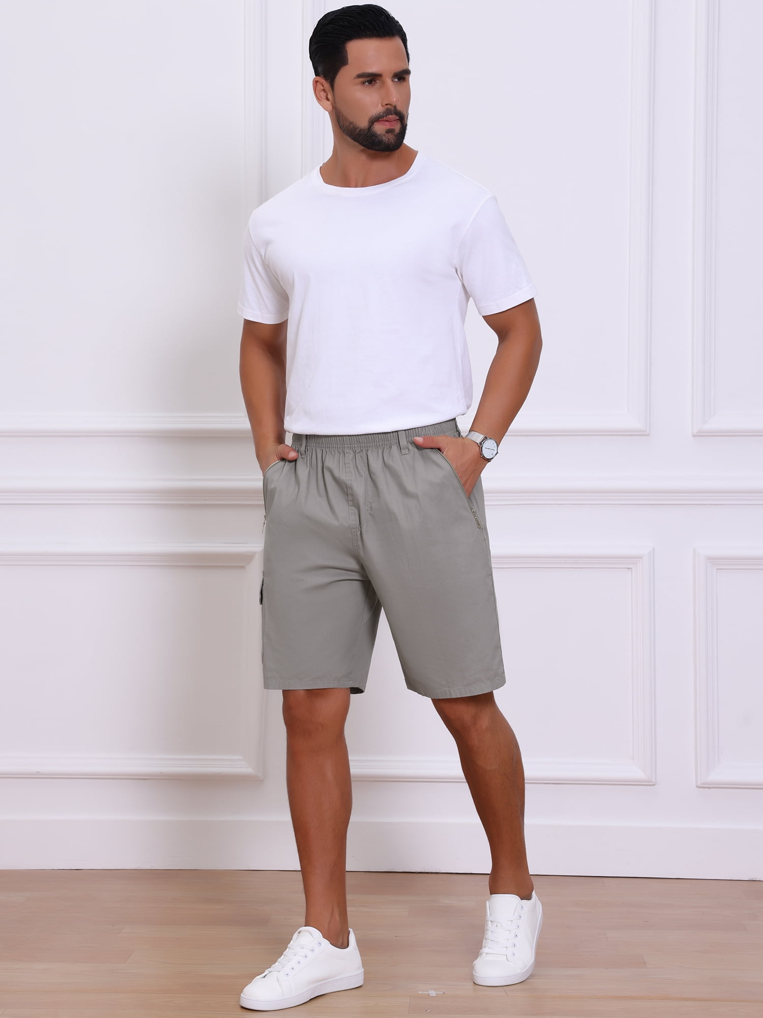 DARING DIVA Men's Cargo Shorts Cotton Zipper Pockets Hiking Short Pants 36 Light Gray