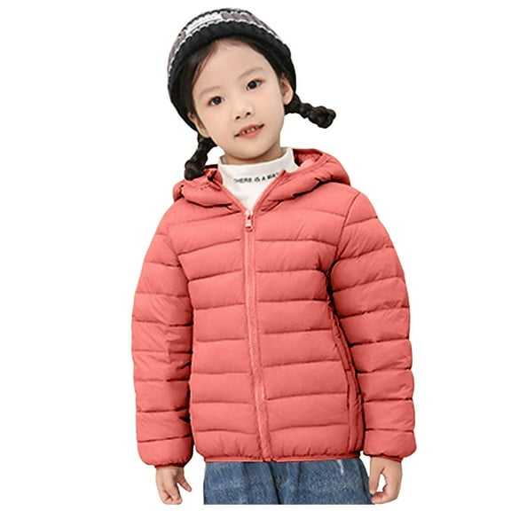Splozh Boys' Winter Jacket Heavyweight Quilted Puffer Jacket Insulated Hooded Outerwear Coat for Boys,Watermelon Red 8-9 Years