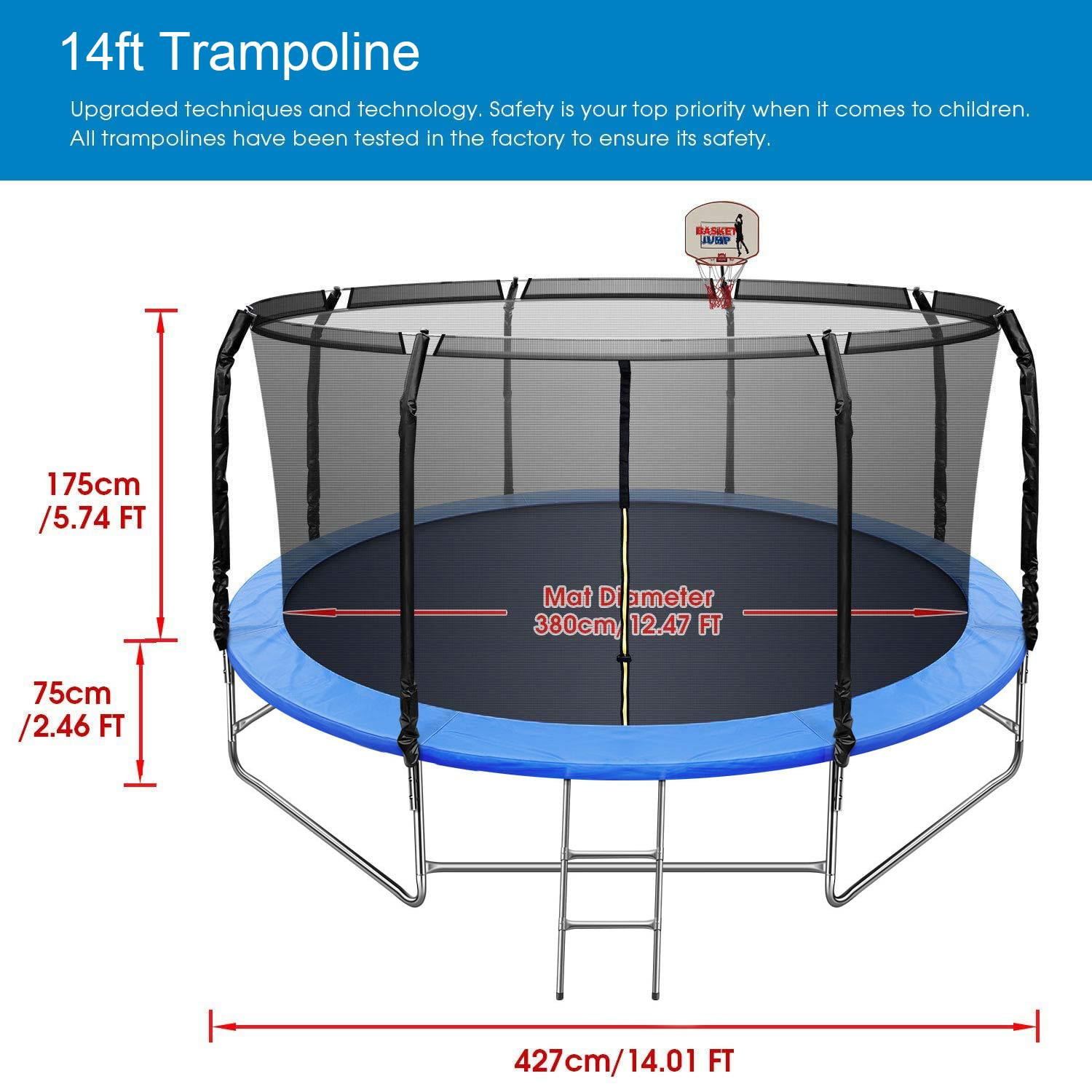 Green Capacity for 6-9 Kids and Adults Outdoor Backyard Trampoline for All Ages Large Trampoline with Basketball Hoop and Ladder Hootata 14FT Trampoline with Enclosure Net 