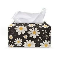 FUIALDOLG Rectangle Tissue Box Cover - Waterproof PU Leather Tissues Cube Boxes Holder Aesthetic Desk Decor for Room, Home & Office - Daisy Flower