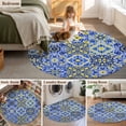 thumbnail image 5 of Round Rugs 6 Ft, Vintage Boho Non Slip Area Rugs for Kitchen Bedroom Entryway, Middle Century Bohemia Style Patchwork Blue Washable Carpet Runner Rug Floor Mats for Bedroom Home Decor, 5 of 8
